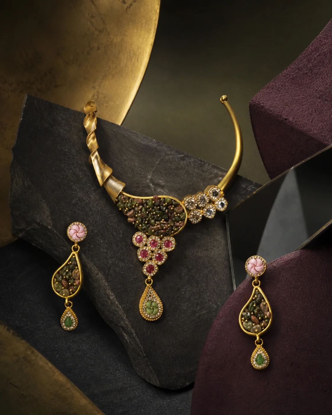 925 silver dainty enamel full set with pink teardrop accents