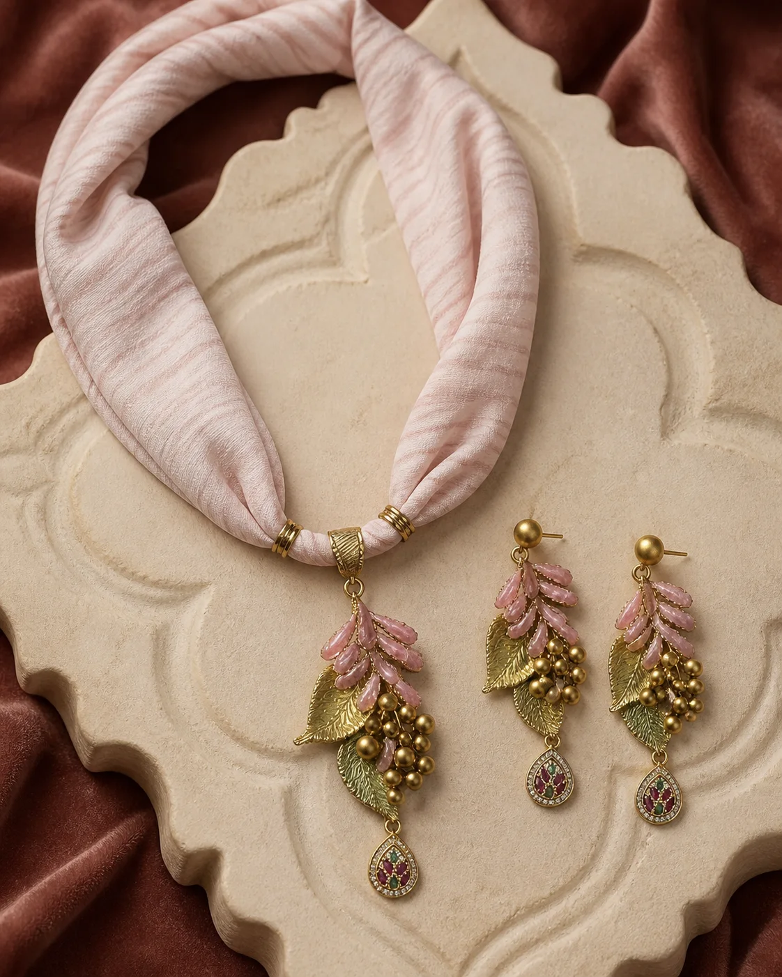 925 silver blush cord pendant full set with matching earrings