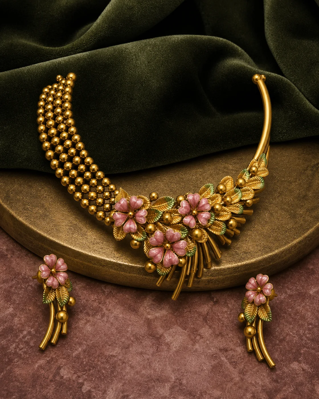 925 silver gold-finish peacock pendant full set with turquoise cord and pearl drops